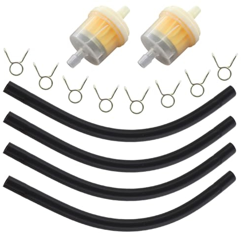 MCHNIC Lot de 2 filtres à essence de 6 mm avec tuyau et colliers de serrage pour tondeuse à gazon, tracteur de pelouse, mini et pocket bike, cyclomoteur et mokick, moto tout-terrain, scooter, moto de