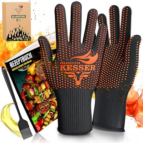 KESSER® Guanti da barbecue resistenti al calore fino a 500° | Guanti da forno traspiranti e con manico antiscivolo | Guanti in tessuto aramidico | Guanti da camino lavabili in lavatrice