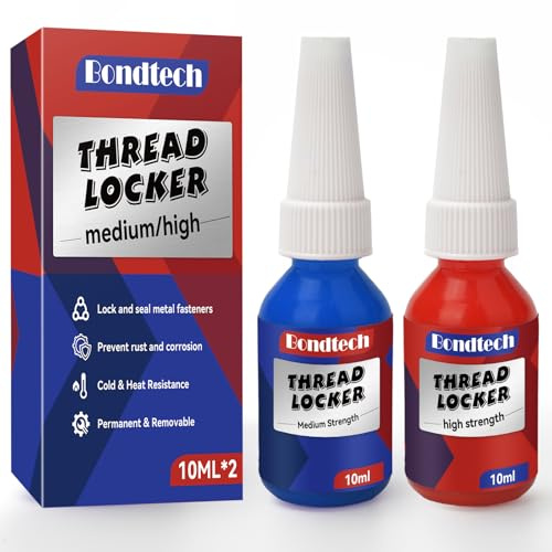 Thread Lock Blue and Red, Threadlocker Medium and High Strength, Gap Filling, Lock & Seal Nuts, Bolts, Fasteners and Metals, Stable and Anti-Rust (UK10ML-B01)