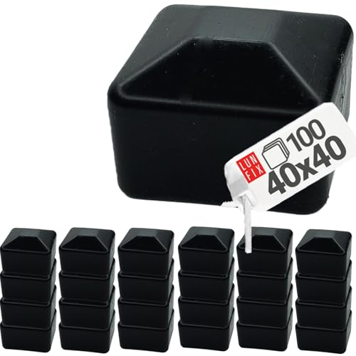 LUN FIX Pfostenkappe Zaunkappe Rohrkappe Schwarz, 40x40 mm Eckig, 100 Stück, Kunststoff Abdeckkappen für Zaunpfosten, Vierkantrohr, Pfostenabdeckung, witterungsbeständig