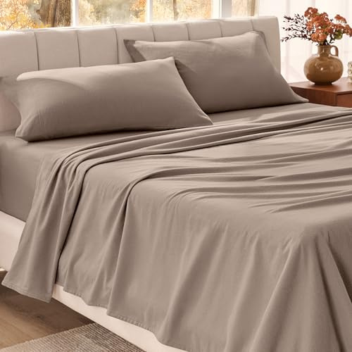 Bare Home Organic Cotton Flannel Sheet Set - King Size - 100% Cotton - Double Brushed for Extra Softness & Comfort - Warm, Cozy, and Durable - Breathable - Bed Sheets (King, Taupe)