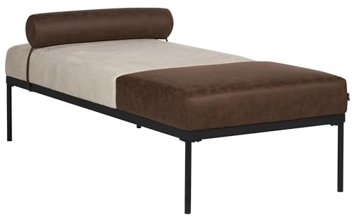 Beliani Chaiselongue Leinenoptik Kunstleder beige/dunkel braun mit Metallbeinen Malmos