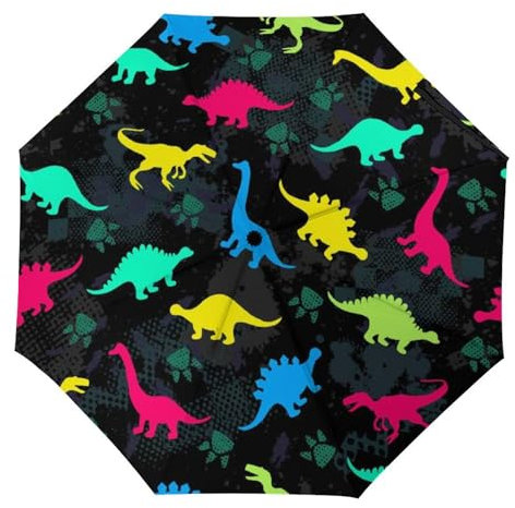 YBQLNP Kompakter Reise Regenschirm Farbe Dinosaurier Taschenschirm Automatisch Auf Und Zu Faltbarer Sonnenschirm