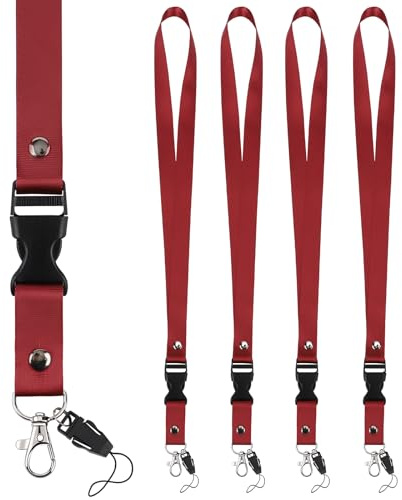 Segus Schlüsselbänder zum Umhängen, 5 Stück Abnehmbare Neck Lanyard, Schlüsselanhänger Lang, Schlüsselanhänger mit Band, Lanyard für Büro, Schule, Krankenhaus (Jujube Rot)