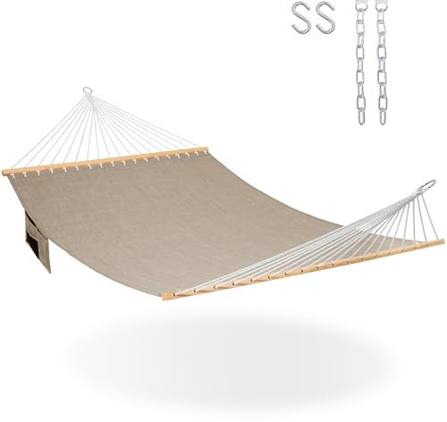 Lazy Daze Hammocks 11 FT Double Outside Hammock Quick Dry Olefin Fabric Hammock with Spreader Bar Hammock with Chains Outdoor Poolside Backyard 450 lbs Capacity, Khaki
