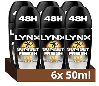 Lynx Sunset Fresh Antiperspirant Roll On for Men 50ml Pack of 6 48H Sweat Protection Mango & Mandarin Fragrance Mens Roll On Deodorant Lynx Antiperspirant Roll On