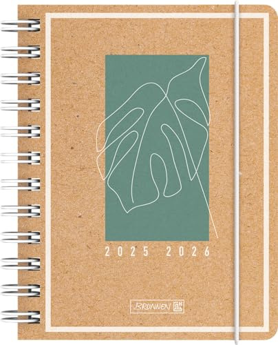 BRUNNEN Schülerkalender (2025/2026) Jungle Leaf, 1 Seite = 1 Tag, A6, 352 Seiten, Kraftpapier-Einband