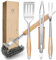 TIVOLI Lot de 4 ustensiles de barbecue en acier inoxydable de qualité supérieure avec poignées en bois sûres, pince à barbecue, spatule, brosse à barbecue et fourchette à barbecue - Cadeaux de