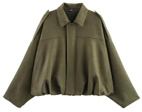 JoinQueen Faux Suede Jacket Women Oversized Long Sleeve Zip Up Epaulet Bomber Leather Jackets Oversized Casual Coat(Army-Green,S)