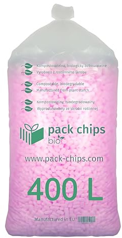 PACK CHIPS bio Verpackungschips Füllmaterial 400 L - Antistatische Polsterchips - Füllmaterial für Pakete - Verpackungsmaterial BIO - 100% Natürlich Abbaubar aus Stärke