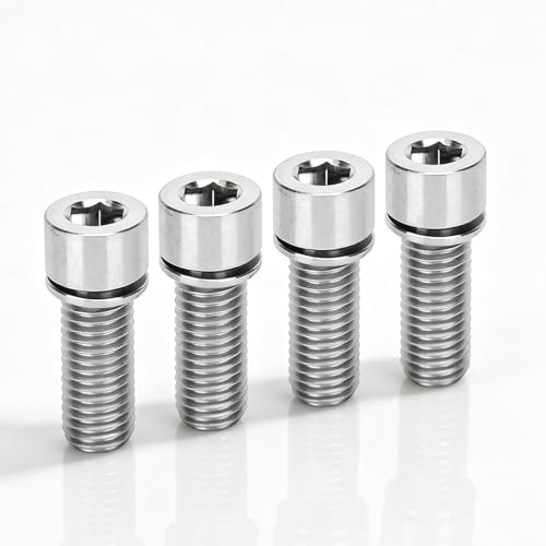 Lot de 4 boulons de potence de vélo, vis à six pans creux M7 x 20 mm, en alliage de titane, pour guidon de vélo de route et de montagne (Couleur primaire en titane)