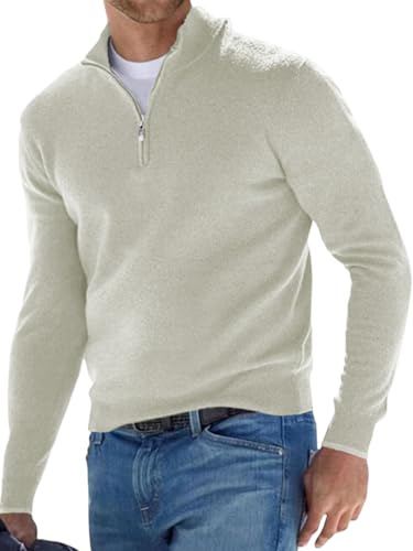 JFAN Jersey Punto Hombre Cuello Alto con 1/4 Cremallera Suéter Manga Larga Jerseys Clásico Hombre para Otoño e Invierno(Gris Claro,XXL)