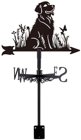 SUPERDANT Golden Retriever Weather Vane for Roof Dog in Grass Metal Weathervane Animal Wind Vanes Black Wind Direction Indicator for Farmhouse Yard Farm Shed Garden Decoration