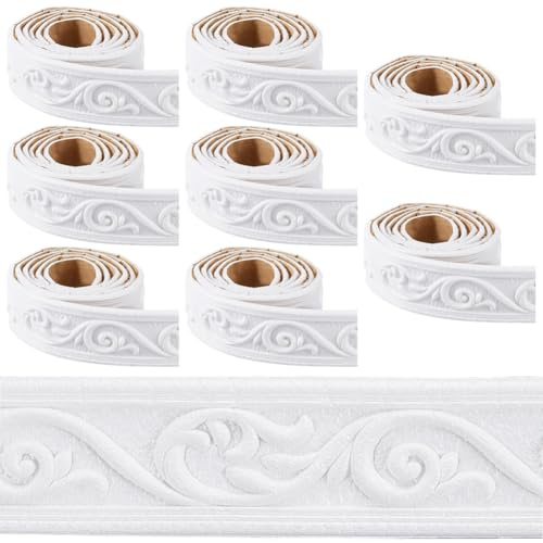 CRASPIRE 8 Rollo Moldura Pared Corona Blanca 59 pies Largo Borde Papel Tapiz Vintage Autoadhesivo Espuma Despegable Y Pegajosa Zócalo Flexible Espejo Línea Borde Pared Adhesiva Decoración Techo