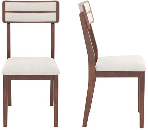 HOMASIS Conjunto de 2 Sillas de Comedor Modernas sin Reposabrazos, Sillas de Cocina con Asiento Acolchado y Patas de Madera de Caucho, para Salón, 45 x 51 x 89 cm, Capacidad de 180 kg (Nogal)