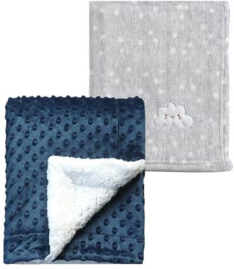 CREVENT Babydecken, 2 Stück, 75 cm x 100 cm, Graue Wolke + Marineblau | Niedlich, Kuschelig, Flauschig, Warm, Sherpa
