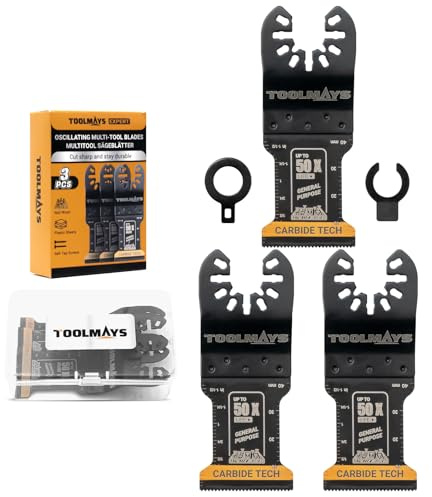 TOOLMAYS Tungsten Carbide Oscillating Saw Blades 3PCS, Universal Fit | Multi Tool Blades, General Purpose Multi Tool Accessories Quick Release For Hard Metal, Nailed Wood, Plastic, Carbon Fiber