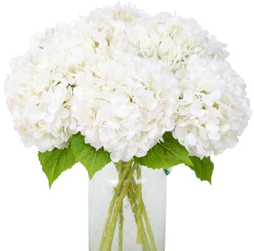 JUSTOYOU Hydrangea Flowers Artificial,2 PCS Single Long Stem Realistic Hydrangeas Flower, 19.6Inch Large Real Touch Fake Hydrangeas Flower Bouquets for Wedding Home Party(White Hydrangea Flowers)