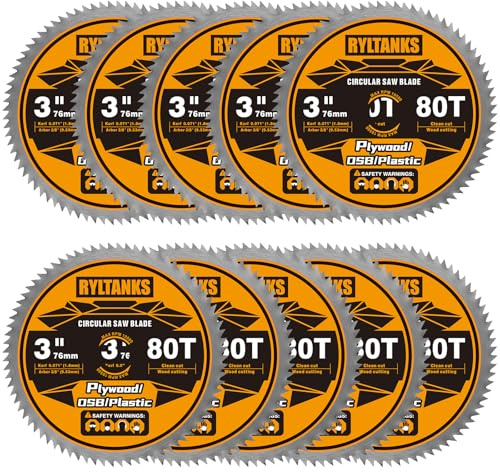 Ryltanks 3 Inch Circular Saw Blades 80T with 3/8 Inch Arbor for Cutting Wood, Plywood/OSB/Plastic, 10-Pack