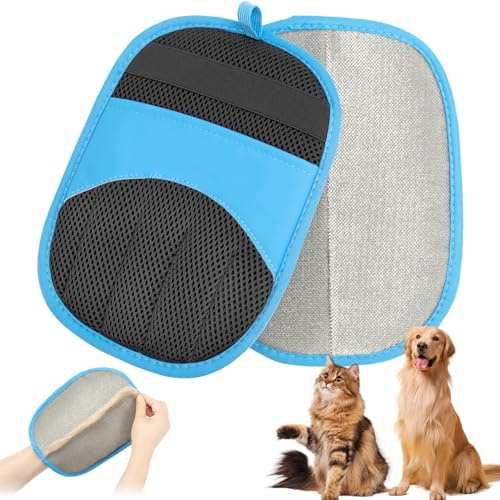 Kanzith 2 Pack Upgrated Pet Hair Removal Glove, Magic Static Dog Cat Hair Remover for Clothes, Reusable Fur Remover for Sofa Car Seats, Accessories (Blue)