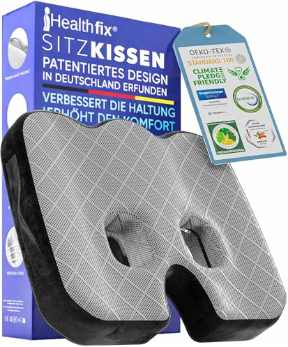 Healthfix® ortopedisk sittdyna för kontor, bil och co. – ergonomiskt sittande av minnesskum med avlastande funktion av svanskotet och sittbenet (Soft (45–70 kg))