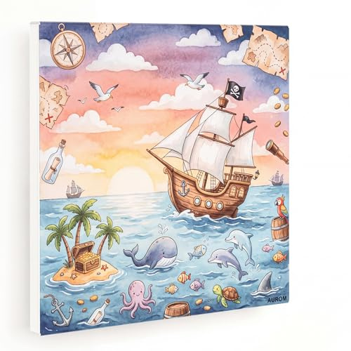 AUROM Bild-Infrarotheizung Piratenschiff – 450 Watt, 60 × 60 cm | Direktdruck in Fotoqualität, made in Germany | randlos | 5-Schicht-Vollmetall | bis ca. 12 m² | 3,4 cm flach