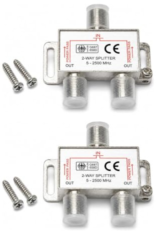 2 x Satellite Splitter Switch 2-Way 2-Way TV Signal Distributor | For satellite and cable TV systems, practical 2-way distributor with F-connection for TVs, receivers and antenna systems
