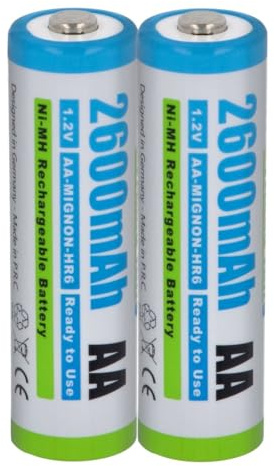 Akku Mignon, AA, HR6, KR6, LR6, R6, L6 - NI-MH 2600mAh 1.2V - 2er Pack