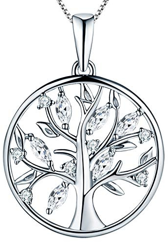YL Sterling-Silber 925 Damen-Halskette Baum des Lebens Serie Anhänger Schneiden der Edelsteine in AAA Zirkonia, Kette 45 – 48 cm