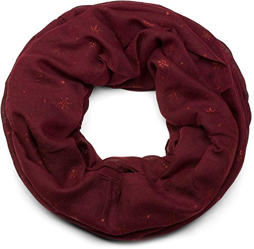 styleBREAKER Loop halsduk med metalliska snöflingor tryck, snood, sjal, kvinnor 01017064, Claret-red, en storlek