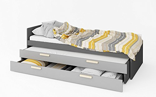 Furniture24 Bett POK PO13/PO14, Ausziehbett mit Federkernmatratzen 90x200 Schaumstoffmatratze 80x190 cm, Jugendbett mit Schublade