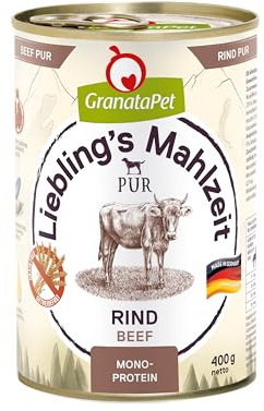 GranataPet Hundmat, älsklingens måltid nötkött PUR, våtfoder för hundar, utan spannmål och sockertillsatser, helfoder med hög andel kött och högkvalitativa oljor, 6 x 400 g