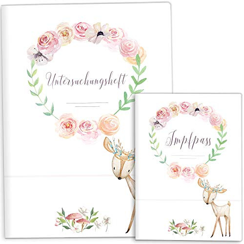 OLGS U-Heft und Impfpasshüllen Set Cute Boho | Stylische Untersuchungsheft Hülle & Impfpasshülle schöne Geschenkidee, Babyparty (Uhefthüllen ohne Personalisierung, Reh)