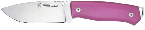IFIELD Workout EL29111 Sportjagdmesser, 11cm MOVA-Klinge, rosa Micarta-Griff, Gesamtlänge 22,5cm, mit beiger Lederscheide, Campinggerät zum Angeln, Jagen, Sportaktivität