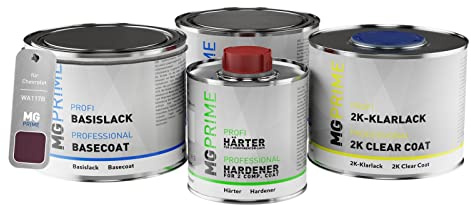 MG PRIME Peinture voiture kit de pot pour Chevrolet WA117B Cyclamen Metallic couche de fond, base, vernis 2C, durcisseur, prêt pour la pulvérisation 1,75l