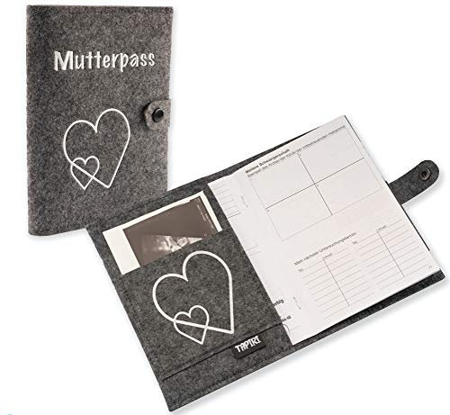 riijk Mutterpasshülle mit Verschluss für Deutschen Mutterpass mit Tasche für Ultraschallbilder und Impfpass, Mutterpass Hülle aus Filz als Geschenk