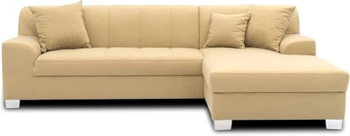 DOMO. collection Ecksofa Capri, Sofa in L-Form, Couch, Polsterecke, Eckcouch, Sofa-Garnitur, Longchair rechts, 239 x 152 x 75 cm (BxTxH), beige | Longchair rechts im klassischen Design mit Chromfuß, komfortable L-Form, 239 x 152 x 75 cm (BxTxH)