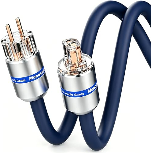 Monosaudio P902 HiFi High-End Netzkabel, audiophiles Stromkabel 1 m mit Alufolie Abschirmung, OFC C15-Kaltgerätekabel mit IEC und EU Schukostecker für DVD/Verstärker/Decoder/Subwoofer/AMP