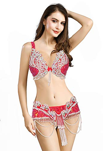 ROYAL SMEELA Bauchtanz BH Gürtel Karnevals kostüm Zigeuner Bauch tanzen Outfit Sparkle Pailletten Bauchtanz Kostüm Damen Sexy Bauchtanz Kleidung Bauchtanz Set Tanz-BH und Bauchtanz gürtel Tanz Kleid