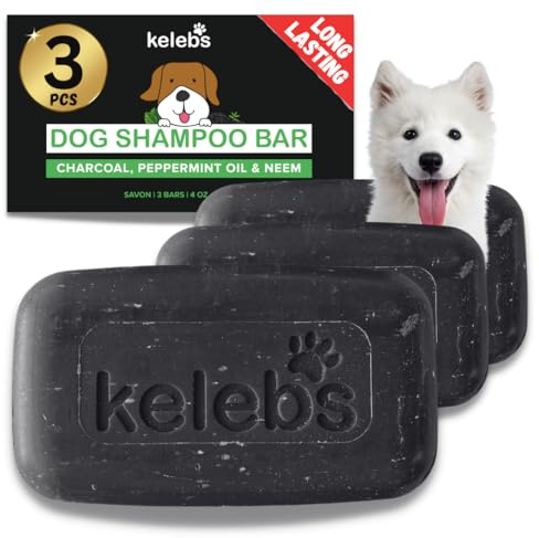 Kelebs Shampoing Chien Blanc | Anti Démangeaisons | Blanchie Le Poil | Formule Shampooing Chien Solide Eclairssissant Aux Ingredients Naturel Et Charbon Actif Peau Sensible Biodegradable 3 Pieces