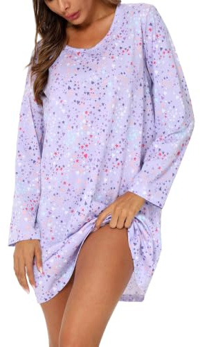 MIA LUCCE Camicia da notte da donna a maniche lunghe, con stampa a cartoni animati, morbida biancheria da notte per abito da salotto | Morbida camicia da notte a maniche lunghe da donna, camicia da notte da donna, comoda camicia da notte per notte e casa