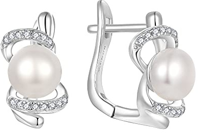 JO WISDOM Damen Ohrringe Creolen Hängende Unendlichkeit Silber 925,Perlenohrringe mit 3A Zirkonia mit 7mm Süßwasserperle,Schmuck für Frauen