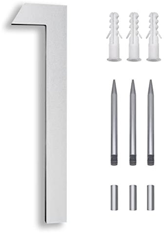 Numero civico moderno da 20,3 cm esterno, grande metallo argento numeri civici per numeri civici per numeri civici per indirizzo su casa galleggiante montaggio a filo alluminio argento numero 1