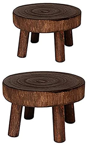 ANACRO 2PCS Holz Hocker Blumen-Display-Rahmen, Moderner Holz Pflanzen Ständer, Rundes Dekoratives Blumen Regal Für Haus, Garten, Terrasse