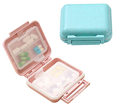 WUBAYI 2 scatole per pillole da viaggio, piccola custodia portatile a doppio strato rimovibile resistente all'umidità per pillole (blu + rosa)