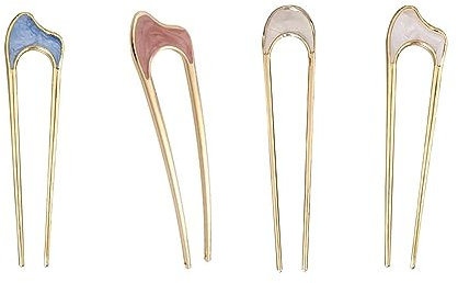 RTRTGS 4 Stück U-förmige Haarnadeln Haarnadel-Stick French Style U-förmige Haarspangen U-förmige Kopfschmuck Haarnadeln Gabel für Frauen Mädchen, Haarstyling-Zubehör - 4 Arten
