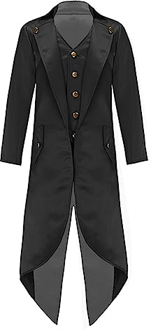 YOOJIA Kids Boys Medieval Renaissance Tailcoat Halloween Costumes Vampire Gothic Jacket Vintage Victorian Frock Coat Black 12 Years