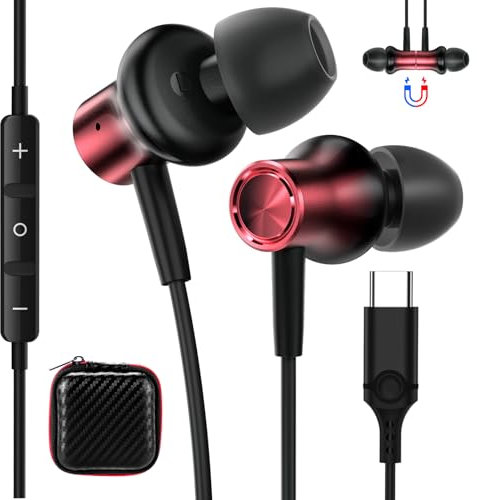 USB C Kopfhörer für iPhone 15 Pro Samsung A54 A34 A16 5G,Magnetisch In Ear Kopfhörer mit Mikrofon Typ C Kopfhörer USB C Anschluss USB C Headset für Pixel 9 8a 7 Galaxy A55 A35 A53 S24 Mi 13 Oneplus 11