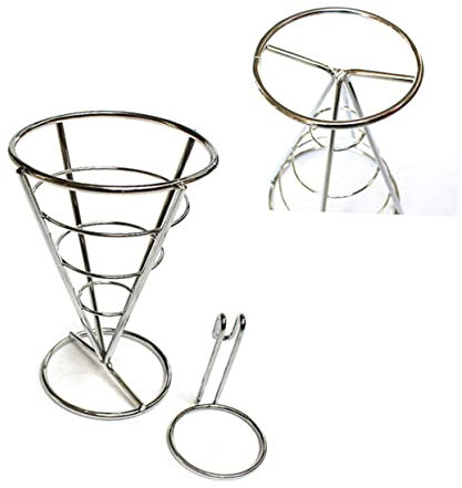 LALAFINA Support pour Frites en Acier Inoxydable 2pcs avec Panier Conique et Cuillère à Sauce pour Restaurants et Barbecues en Plein Air