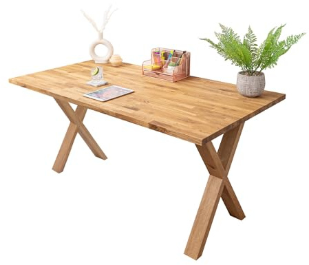 Solid Wood Oiled Oak Office Desk With X Legs | 1200mm x 800mm x 27mm | Premium European Wooden Tabletop and Legs | Workstation Table for Work, Writing and Study